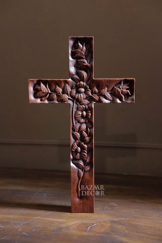 Thánh giá điêu khắc gỗ Virgin Rose