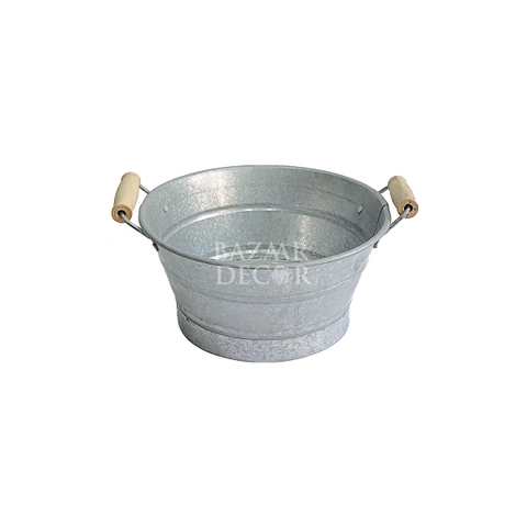 Xô nhôm thiếc thấp có 2 quai gỗ 20x10cm