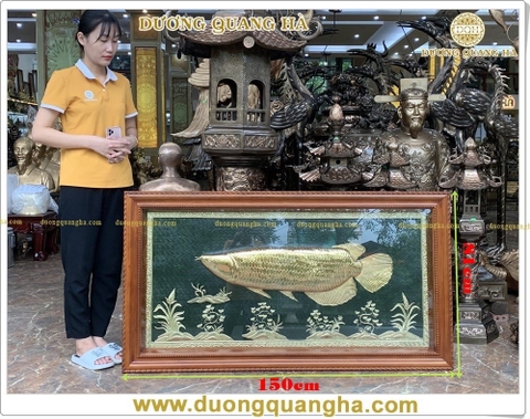 Tranh Đồng Cá Chép Hoá Rồng Dát Vàng 9999
