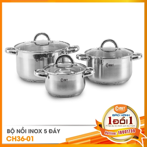 BỘ 3 NỒI INOX 5 ĐÁY CH36-02