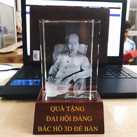 Quà Tặng Đại Hội-Tương Bác Hồ 3D Pha Lê Để Bàn