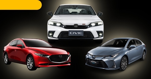 So sánh Toyota Altis với Mazda 3 và Honda Civic năm 2024