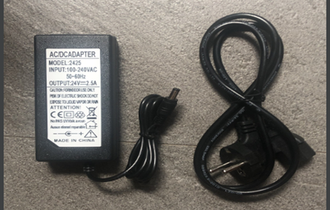 ADAPTER DC 24V 2.5A,OD5.5mm, ID2.1~2.5mm,Cable Power Cord 2 Prong 3CX0.75MMx1.8M, Chan tron ma kem