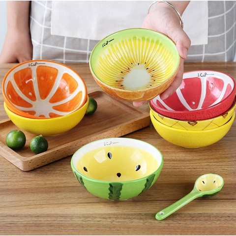 Chén trái cây đủ loại gốm sứ - Kèm muỗng
