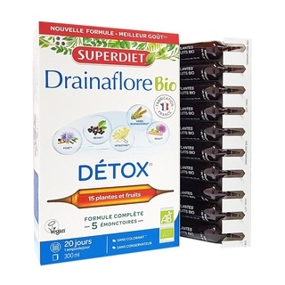 Detox 5 trong 1 SuperDiet Drainaflore Bio Pháp hộp 20 ống 15ml
