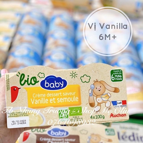 Váng sữa Hữu cơ Pháp Baby Bio Auchan cho bé từ 6 tháng tuổi (4 x 100g)