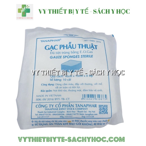 Gạc phẫu thuật tiệt trùng TANAPHAR / Bịch (Kt: 10cm x 10cm x 8 lớp) / Gạc Phẫu Thuật (10cm X 10cm X 8 Lớp)