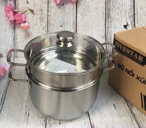 Bộ nồi xửng hấp Inox 3 đáy Fivestar 24cm dùng cho bếp từ