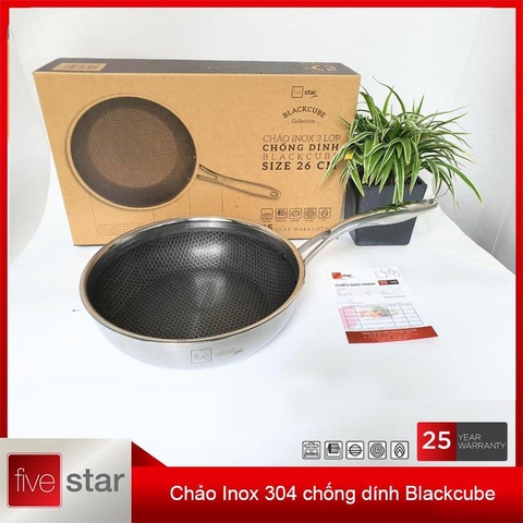 Chảo Sâu Lòng Chống Dính Inox 304 3 Lớp Fivestar Blackcube 26cm Đáy Liền FPC26005