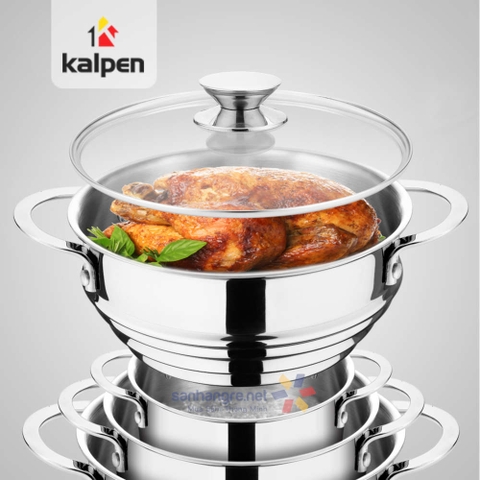 Xửng Hấp Inox 304 Thông Minh 3 Nấc 20-22-24cm Kalpen SSK-24 Kèm Vung Kính