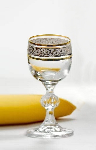 Bộ 6 ly uống rượu mạnh pha lê 050 ml mạ vàng platin 24k Tiệp Khắc