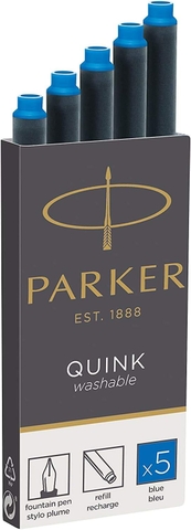Hộp 5 ống mực bút máy cao cấp Quink Parker - Xanh