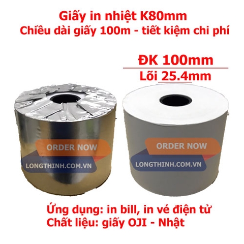 Giấy in nhiệt, in hóa đơn, in bill khổ 80mm đường kính 100mm