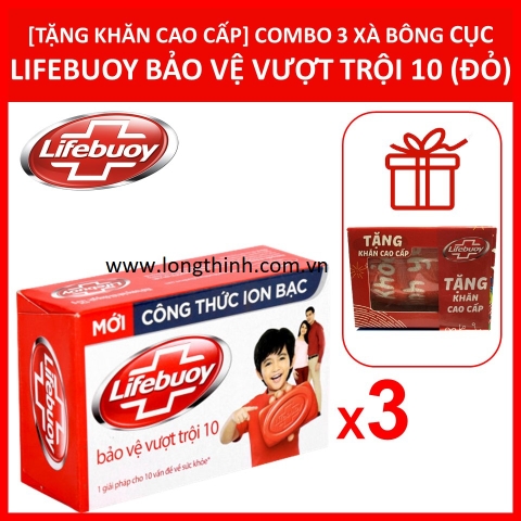 Lốc 03 xà bông cục Lifebuoy 90g tặng khăn