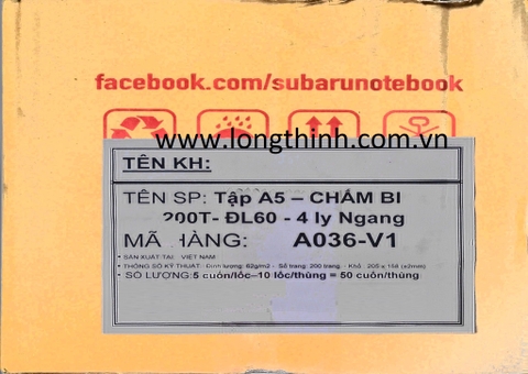 Thùng 50 quyển tập Subaru CHẤM BI 200trang 62gms