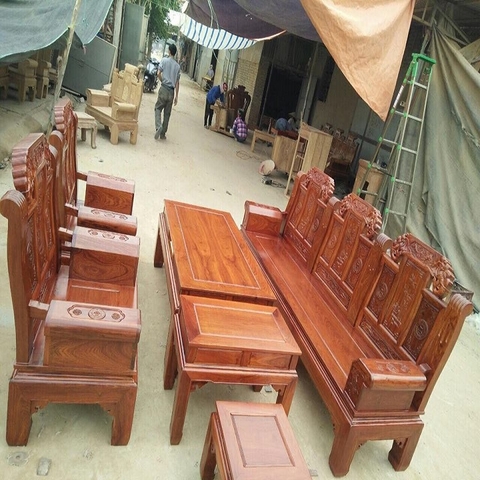 Bàn ghế gỗ Lim Âu Á Voi tay hộp 2.4m
