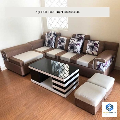 Sofa góc nỉ cao cấp nâu pha trắng