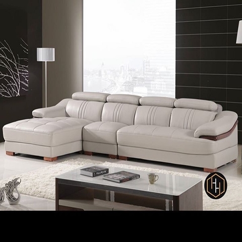 Sofa góc da cao cấp tay đệm gỗ