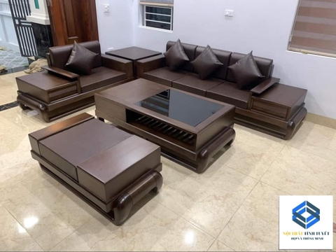 Sofa gỗ sồi đùi gà màu óc chó bên trái