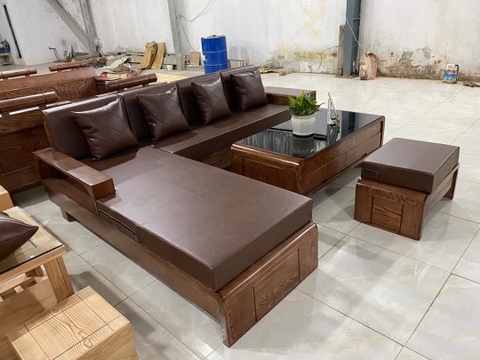 Sofa gỗ sồi hộp màu óc chó bên trái