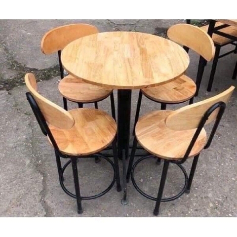 Bàn ghế cafe chân sắt mặt gỗ mini