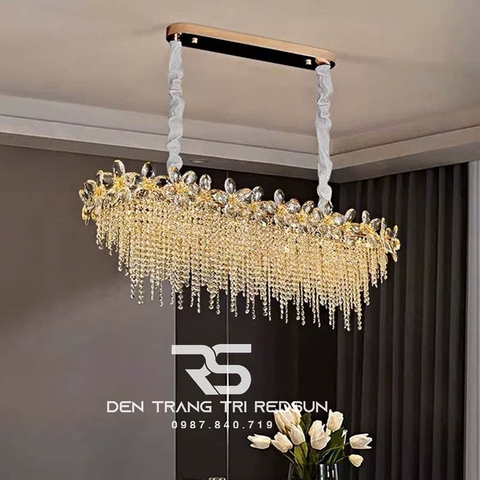Đèn Chùm Pha Lê Thả Bàn Ăn, Bàn Đảo Hiện Đại Dáng Ngang L8686