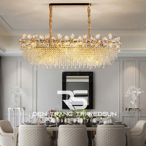 Đèn Chùm Pha Lê Thả Bàn Ăn, Bàn Đảo Hiện Đại Dáng Ngang L8686