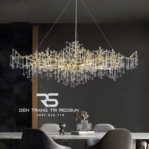 Đèn Chùm Trang Trí Phòng Khách, Phòng Ăn Serip Khung Nhôm Giọt Nước Thuỷ Tinh  MM - TH - 8016 - 25
