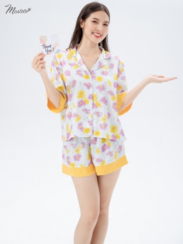 MB07 | Bộ Pijama Đùi Bông Tím Mustoto