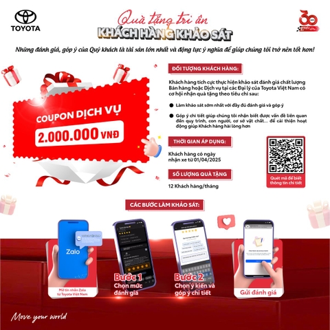TOYOTA TRIỂN KHAI CHƯƠNG TRÌNH "QUÀ TẶNG TRI ÂN KHÁCH HÀNG KHẢO SÁT"