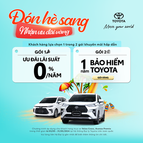 TOYOTA TỪ SƠN TRIỂN KHAI CHƯƠNG TRÌNH KHUYẾN MẠI CHO KHÁCH HÀNG MUA XE VELOZ CROSS & AVANZA PREMIO TRONG THÁNG 5/2024