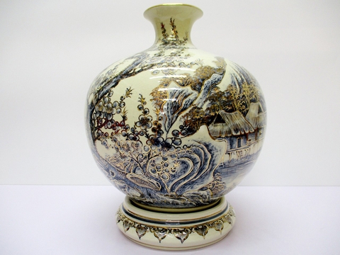 Gốm Chu Đậu Vẽ Sơn Thủy Hữu Tình 3D Đẳng Cấp Nhất