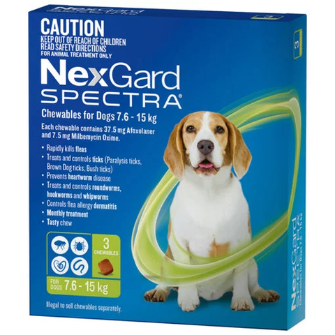 TẨY GIUN NEXGARD SPECTRA CHO CHÓ TỪ 7.5 ĐẾN 15KG - TRỊ VE, BỌ CHÉT, XỔ GIUN (NỘI NGOẠI KÝ SINH)
