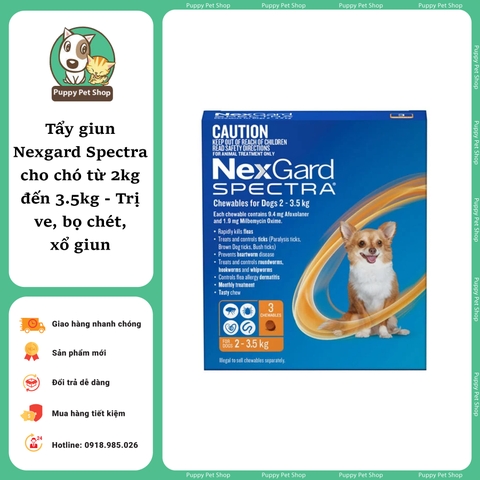 TẨY GIUN NEXGARD SPECTRA CHO CHÓ TỪ 2 ĐẾN 3.5KG - TRỊ VE, BỌ CHÉT, XỔ GIUN (NỘI NGOẠI KÝ SINH)