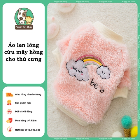 Áo len lông cừu mây hồng cho thú cưng, chó mèo - Hàng cao cấp lông cừu siêu mịn