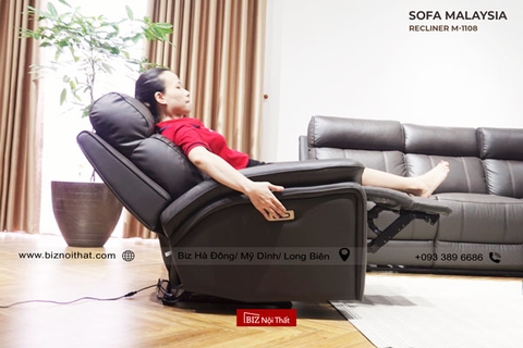 Bộ Sofa thông minh chỉnh điện da thật nhập khẩu Malaysia Recliner M-1108