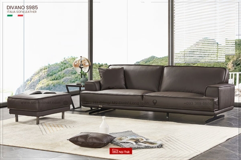 Bộ Sofa văng nhập khẩu da bò Italia Divano L985 màu nâu Dark Brown