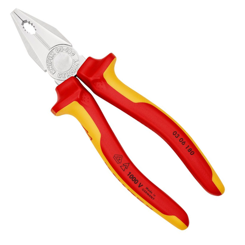Kìm điện đa năng 180mm lưỡi cắt HRC 60, cách điện 1000V Knipex 0306180