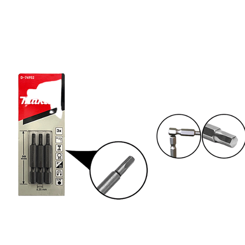 Mũi bắn vít lục giác H3-H6 dài 50mm Makita chuẩn 1/4inch ngắn (3 cái)