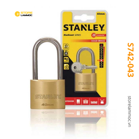 Ổ khóa cửa đồng thau càng dài ngàm rộng 40mm Stanley S742-043