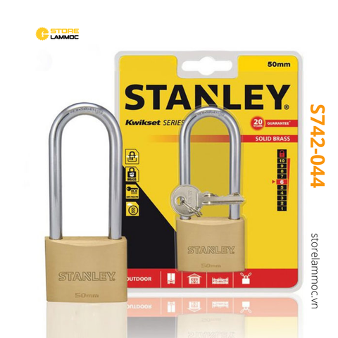 Ổ khóa cửa đồng thau càng dài ngàm rộng 50mm Stanley S742-044