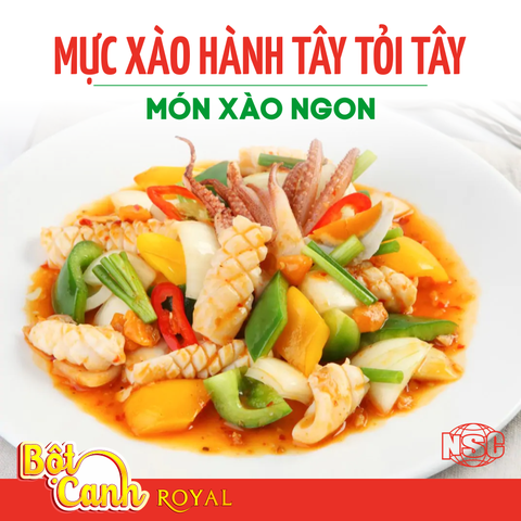 Mực xào hành tây tỏi tây- Món xào ngon