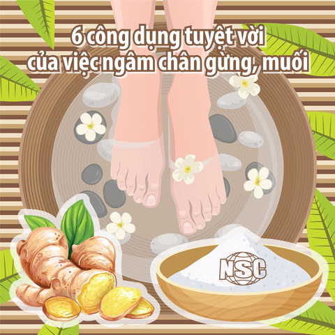 6 CÔNG DỤNG TUYỆT VỜI CỦA VIỆC NGÂM CHÂN GỪNG, MUỐI