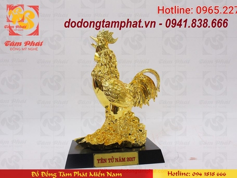 Tượng đồng gà trống mạ vàng cao 30cm