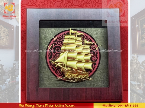 Tranh thuyền buồm nâu đỏ 20x20cm