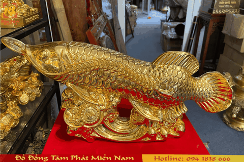 Tượng Cá Chép Hóa Rồng Bằng Đồng Dát Vàng Tinh Xảo