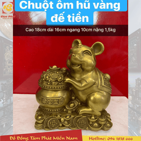 Tượng Chuột Phong Thủy Chiêu Tài Lộc Bằng Đồng Vàng