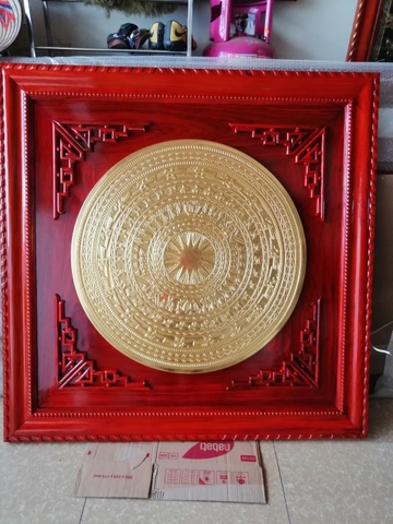 Mặt trống Đồng D80 đồng đỏ dát vàng 9999 khung gỗ Hương