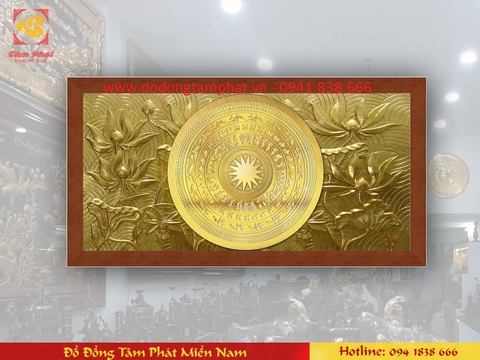 Mặt trống đồng mạ vàng 24k nền hoa sen