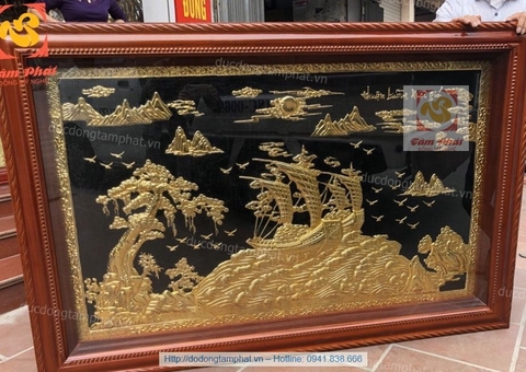 Tranh đồng Thuận Buồm Xuôi Gió mạ vàng 24k kích thước 1mx0,6m